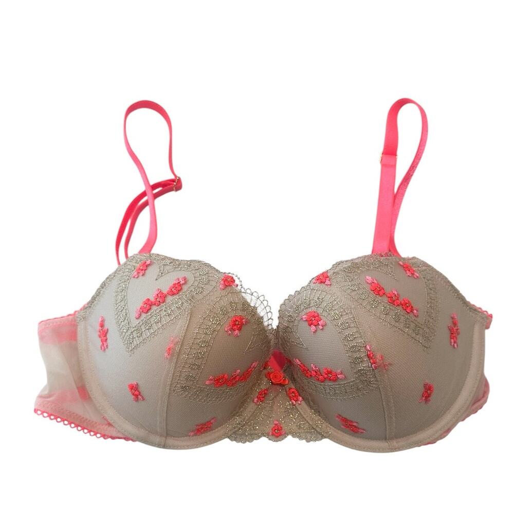 Victoria's Secret Dream Angels Floral Cream Orange Embroidered Bra 32D